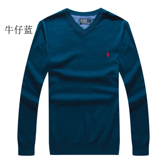 RL Classic Small Pony Denim Blue Cardigan - - Obeezi