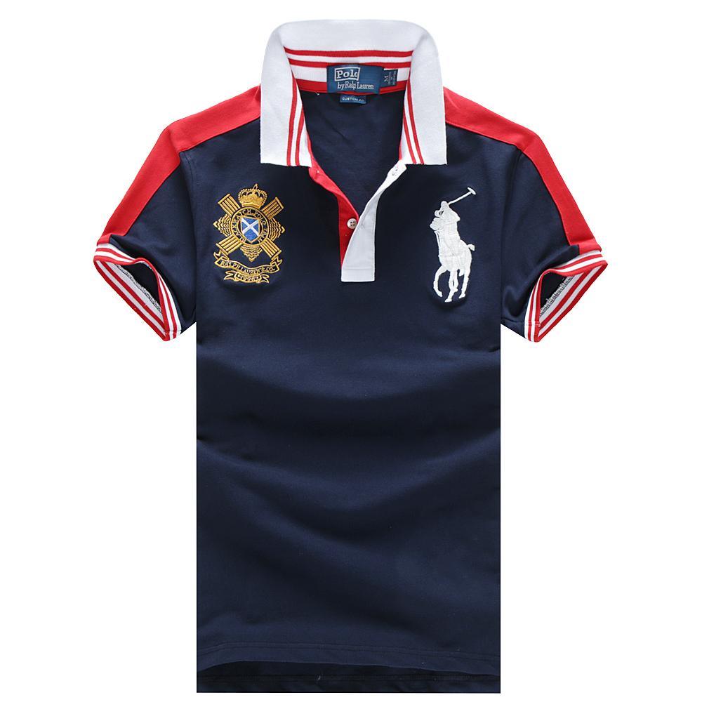 RL Custom Fit Big Pony Black Watch NavyBlue Short Sleeve Polo - Obeezi