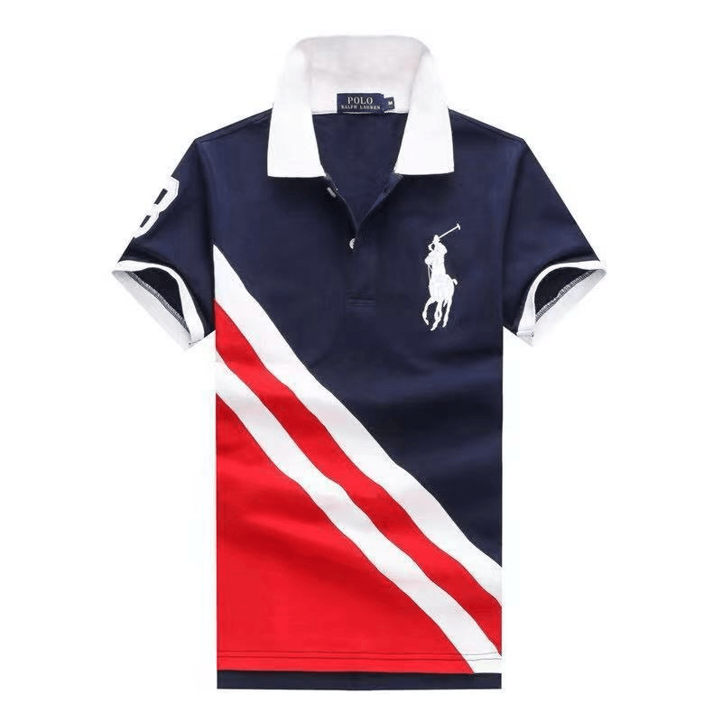 RL Custom Fit Big Pony Team Diagonal Strip Navyblue and Red Polo - Obeezi