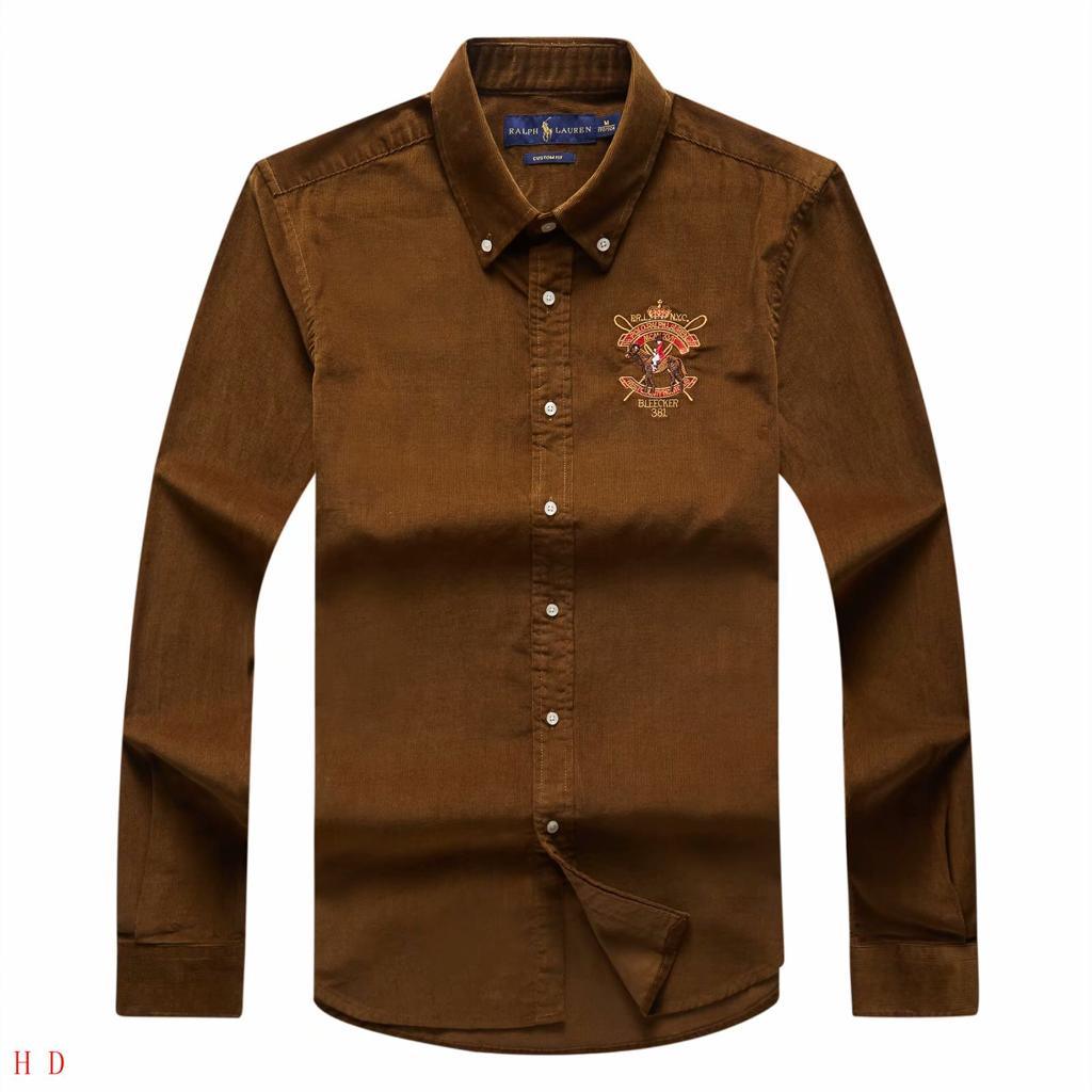 RL Custom Fit Brown BLEECKER Suede Long-Sleeve Shirt - Obeezi