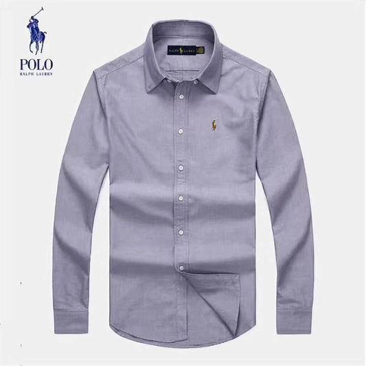 RL Custom Fit Button-Down With Small Pony Logo Ash Longsleeve Shirt - Obeezi