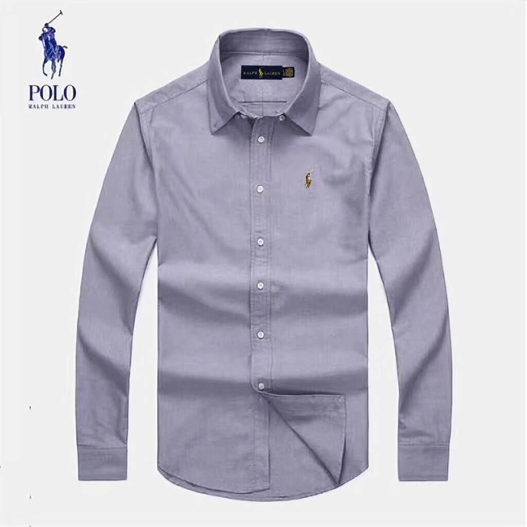 RL Custom Fit Button-Down With Small Pony Logo Ash Longsleeve Shirt - Obeezi