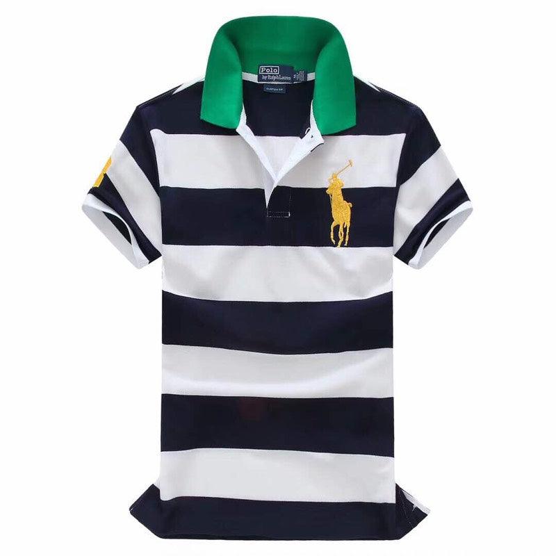 RL Custom Fit Candy Color Block Stripes Big Pony Polo Shirt White Green - Obeezi