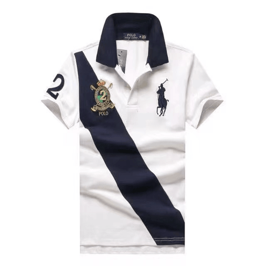 RL Custom Fit Crown Big Pony Team 2 White and Blu polo Shirt - Obeezi