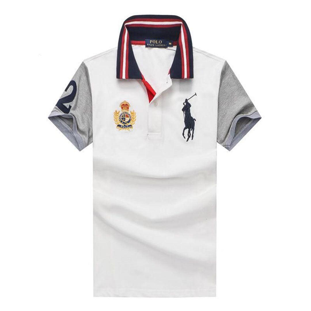 RL Custom Fit Crown Blue Big Pony HO White polo Shirt - Obeezi