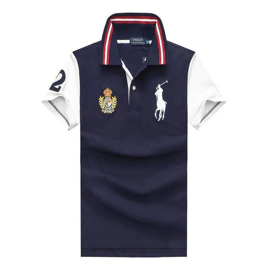 RL Custom Fit Crown White Big Pony HO NavyBlue polo Shirt - Obeezi