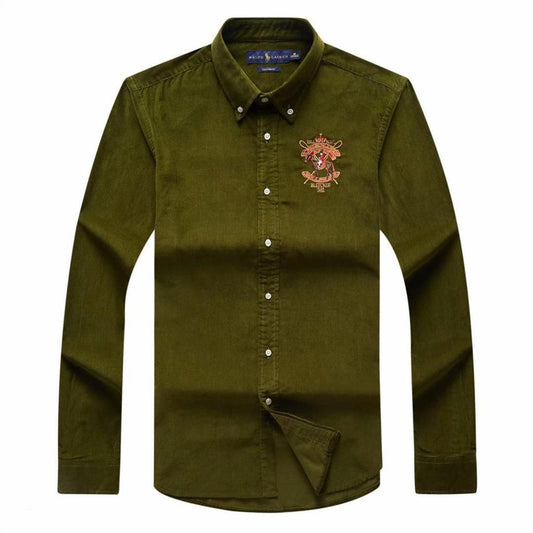 RL Custom Fit Green BLEECKER Suede Long-Sleeve Shirt - Obeezi