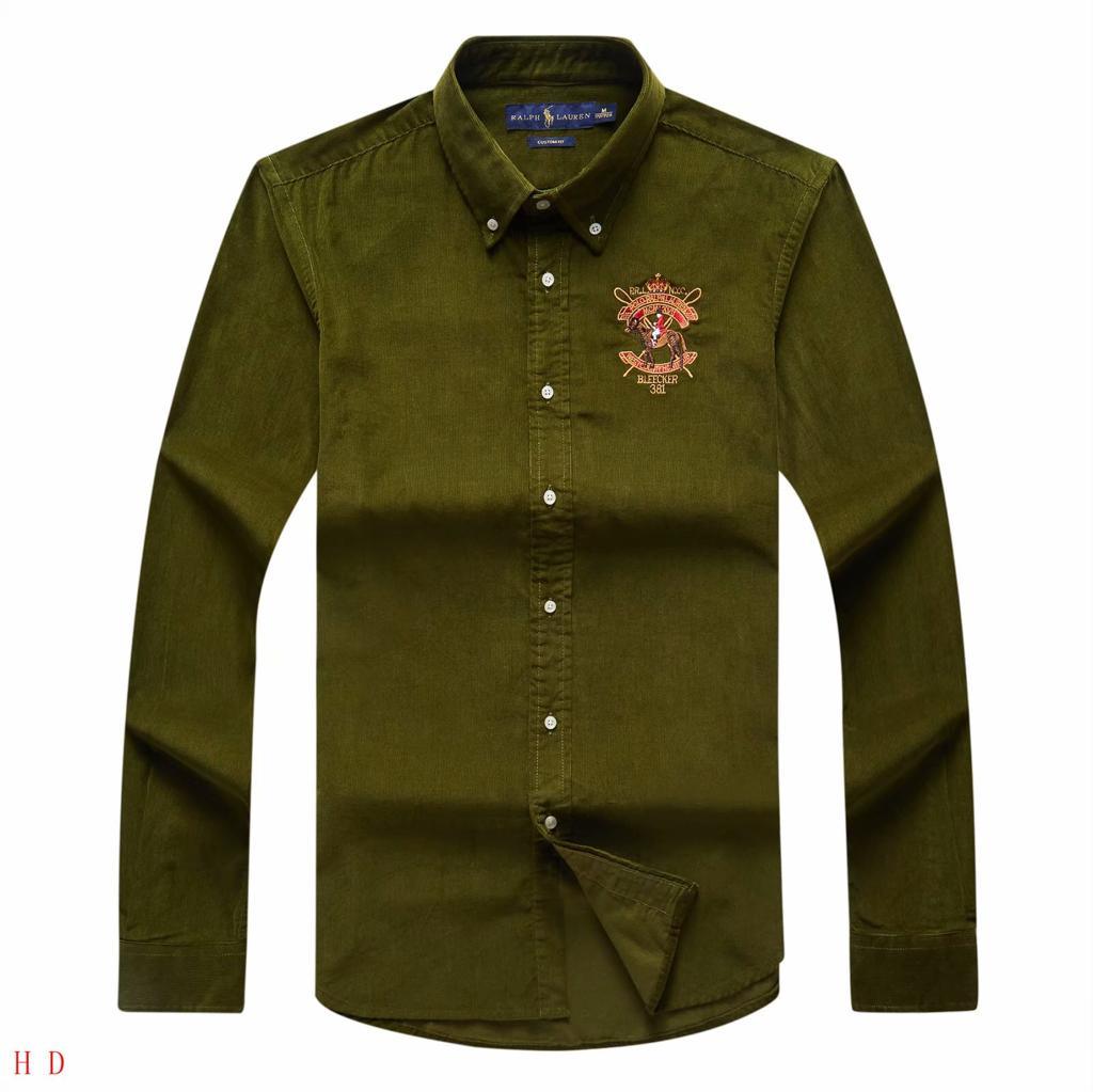 RL Custom Fit Green BLEECKER Suede Long-Sleeve Shirt - Obeezi