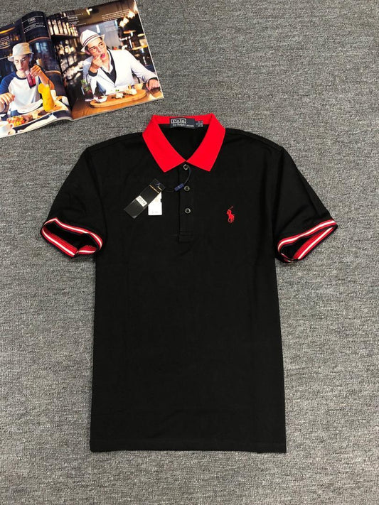 RL Custom Fit Small Horse Black with Red Collar Polo - Obeezi