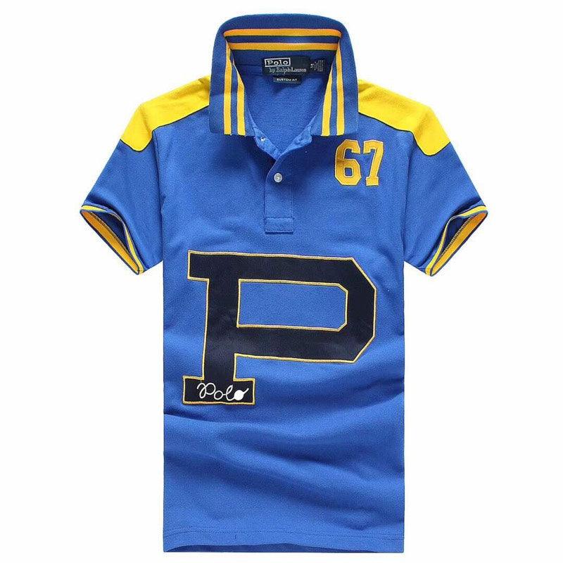 RL Custom Fit Varsity 67 Contrast Blue Yellow Rugby Polo Shirt - Obeezi