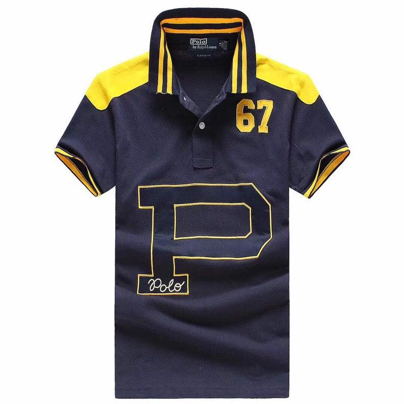 RL Custom Fit Varsity 67 Contrast Navyblue Yellow Rugby Polo Shirt - Obeezi