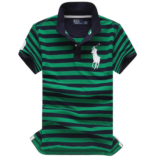 RL Custom Fitted Big Horse Multi-Strip Black Green polo - Obeezi