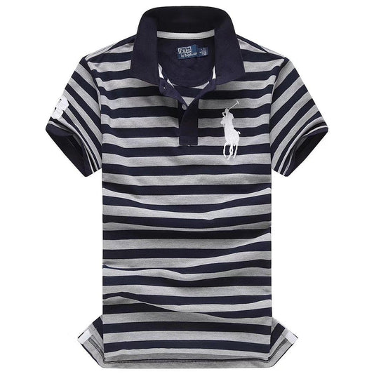 RL Custom Fitted Big Horse Multi-Strip Navyblue Grey - Obeezi
