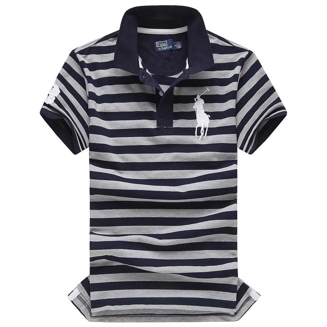 RL Custom Fitted Big Horse Multi-Strip Navyblue Grey - Obeezi