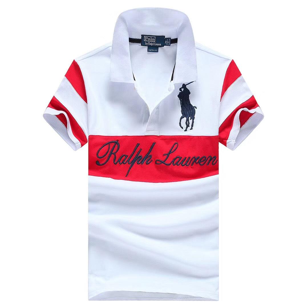 RL Custom Fitted Cross Match White Red Polo Shirt - Obeezi