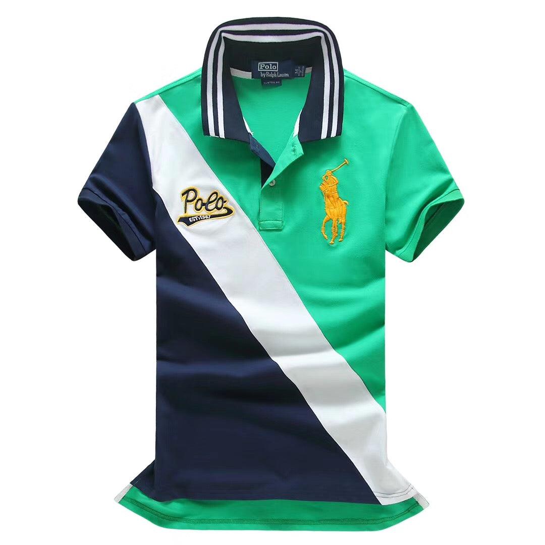 RL Custom Fitted Green/Blue Short Sleeve Polo - Obeezi