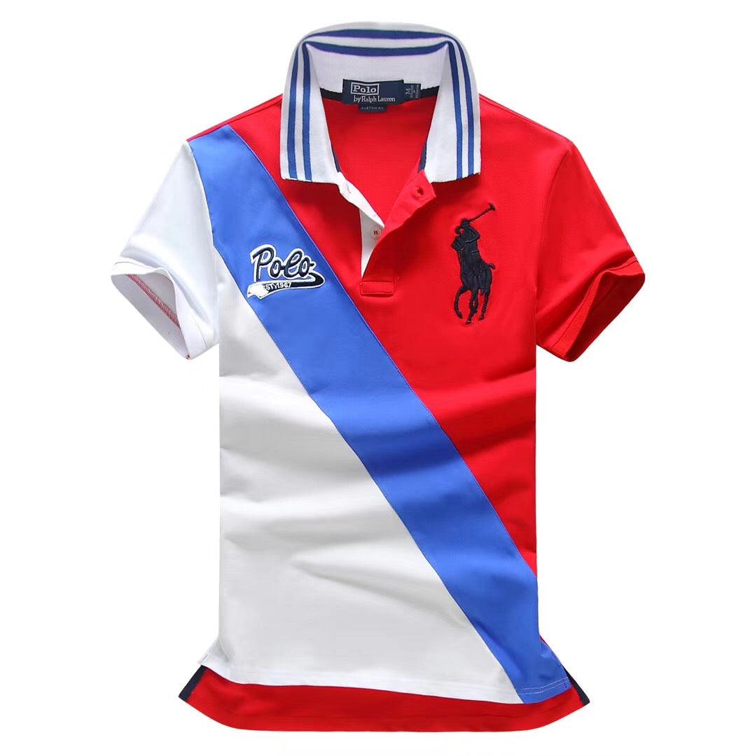 RL Custom Fitted Polo Est 1967 Red and Blue Polo Shirt - Obeezi
