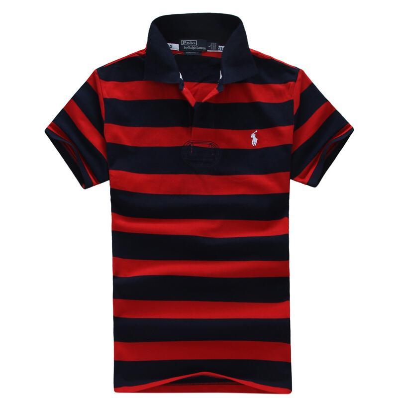 RL Custom Fitted Small Horse Multi-Strip Navy Blue Red Polo - Obeezi