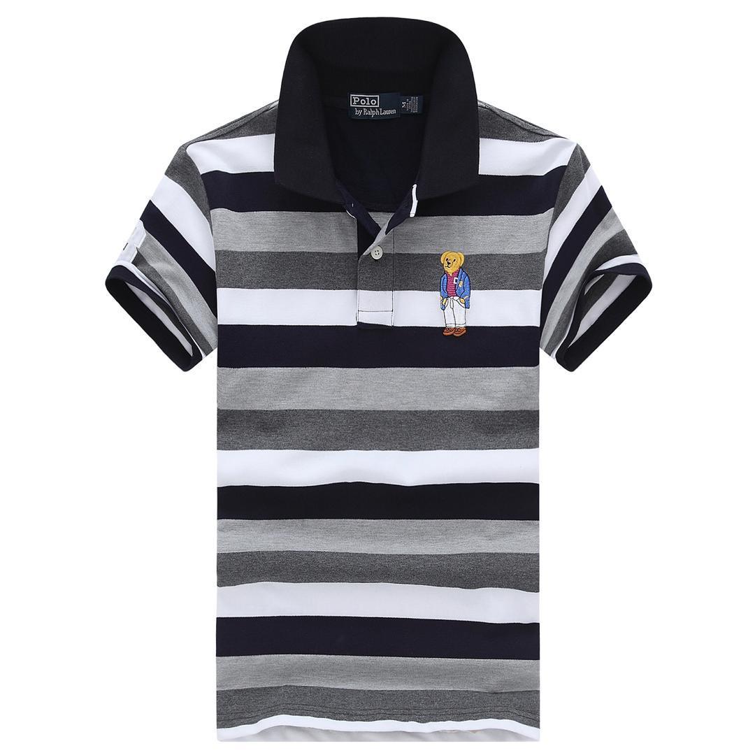 RL Custom Fitted Teddy Bear Logo Multi-Strip Grey Navy Blue White - Obeezi