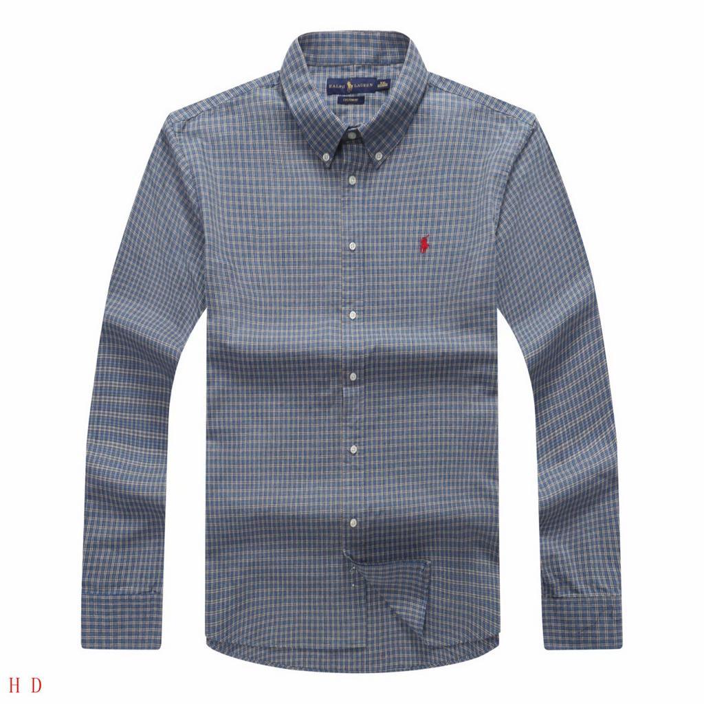 RL Custom Men's Casual Grey Blue Crest Check Longsleeve Shirt - Obeezi