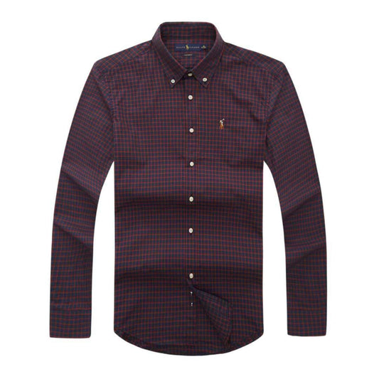 RL Long sleeve Button-Down Crest logo Oxblood Shirt - Obeezi