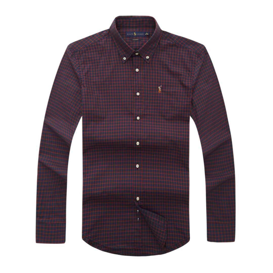 RL Long sleeve Button-Down Crest logo Oxblood Shirt - Obeezi