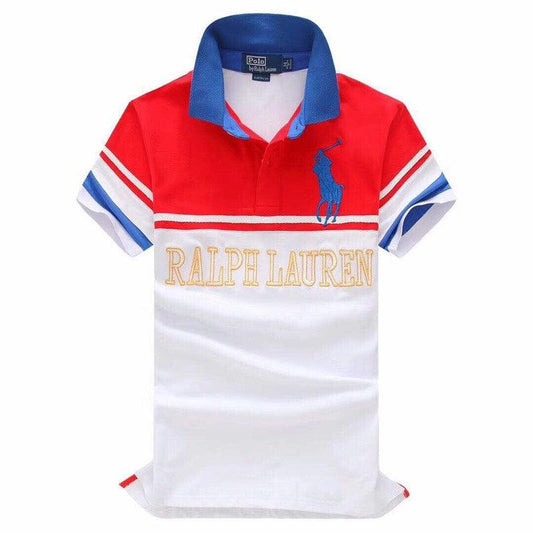 RL Men New Big Pony Polo Shirt - Blue Red and White - Obeezi