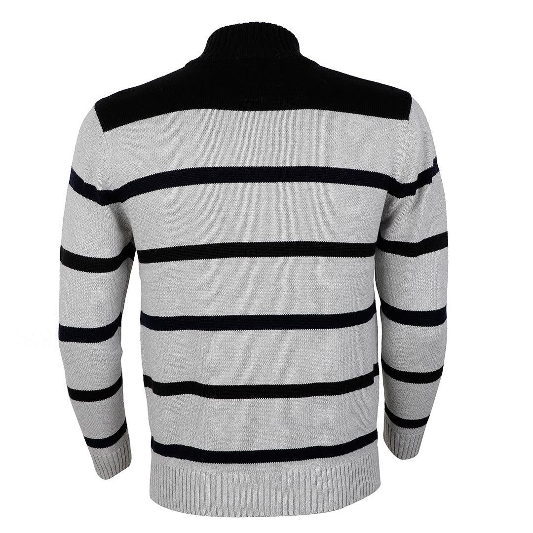 RL Men's Stripe Half-Zipper Black and Grey Cardigan - Obeezi