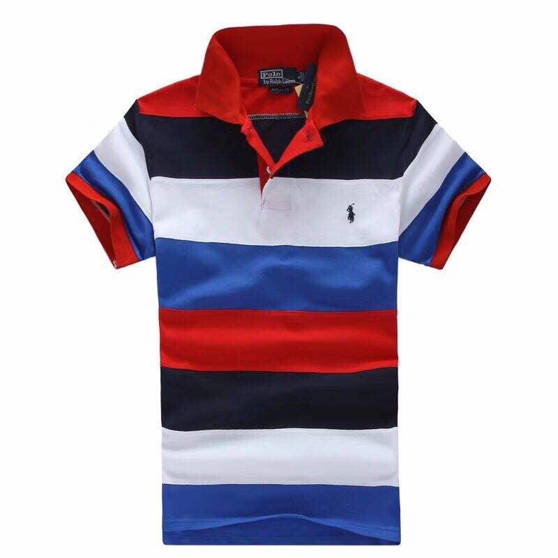 RL Men Stripe Short Sleeve Polo Small Pony Red - Obeezi