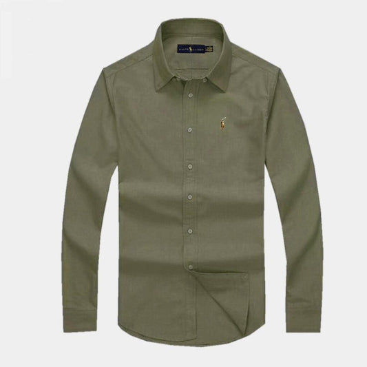 RL Plain Men's Longsleeve Green Casual Shirt - Obeezi