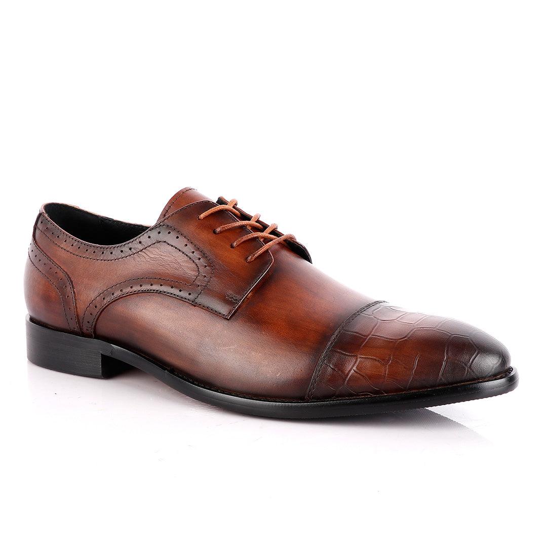 Roberto Botticelli Coffee Croc Derby Lace Up Brogue Shoe - Obeezi