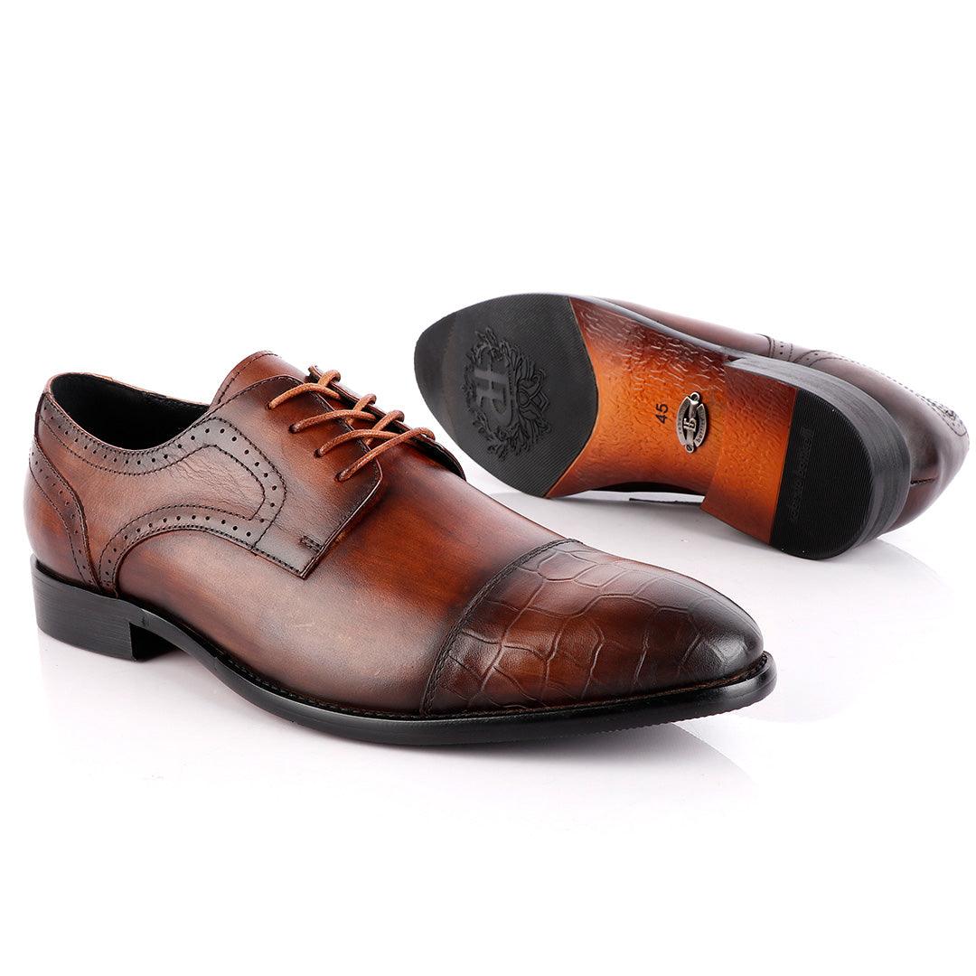Roberto Botticelli Coffee Croc Derby Lace Up Brogue Shoe - Obeezi