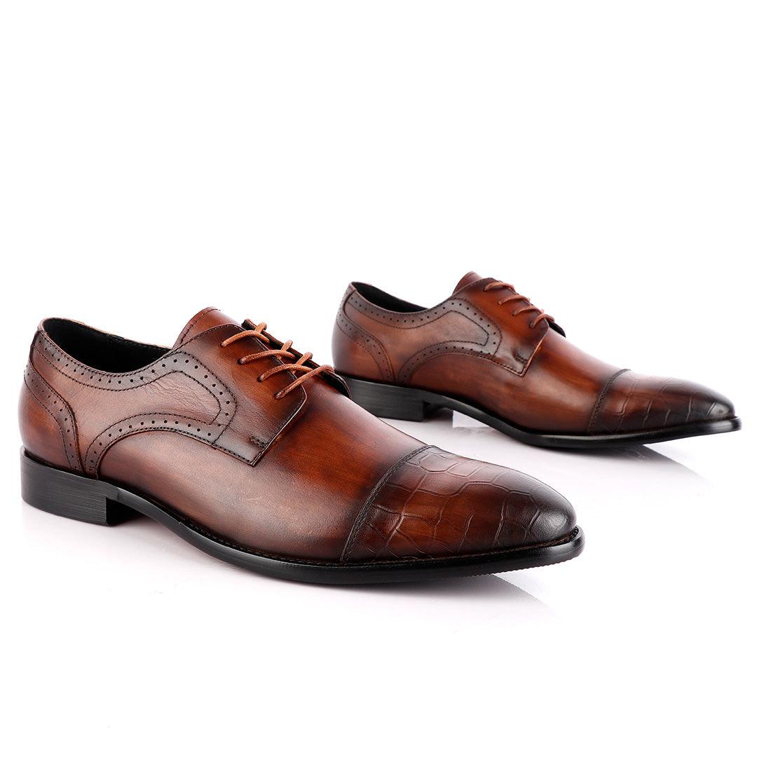 Roberto Botticelli Coffee Croc Derby Lace Up Brogue Shoe - Obeezi