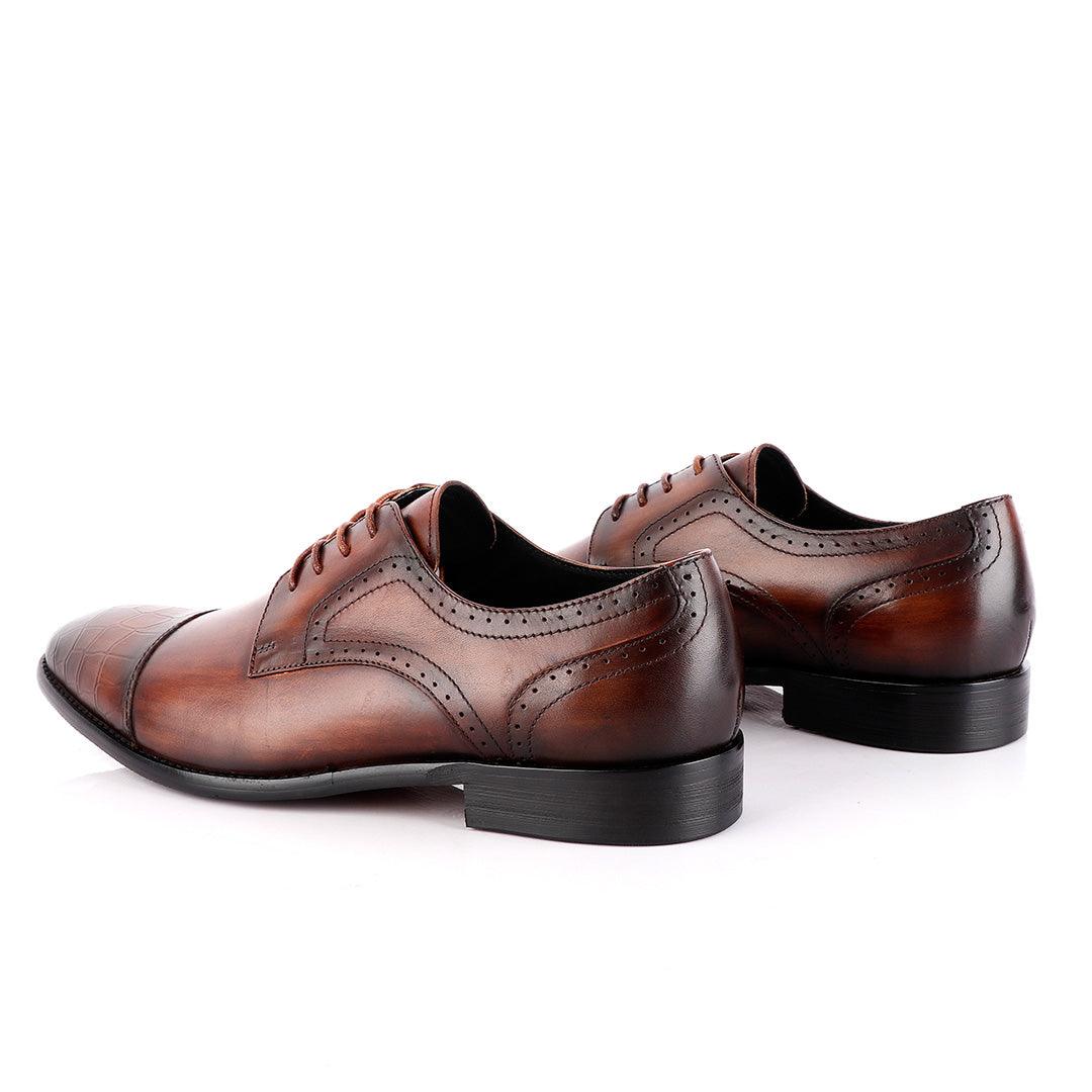 Roberto Botticelli Coffee Croc Derby Lace Up Brogue Shoe - Obeezi