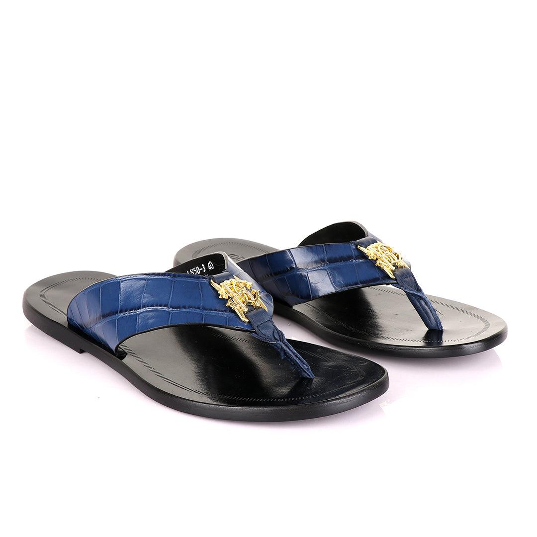 Roberto Cavali Blue Simplicity Leather Slippers - Obeezi