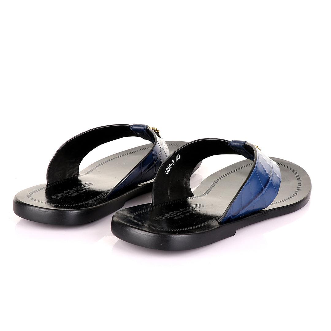 Roberto Cavali Blue Simplicity Leather Slippers - Obeezi