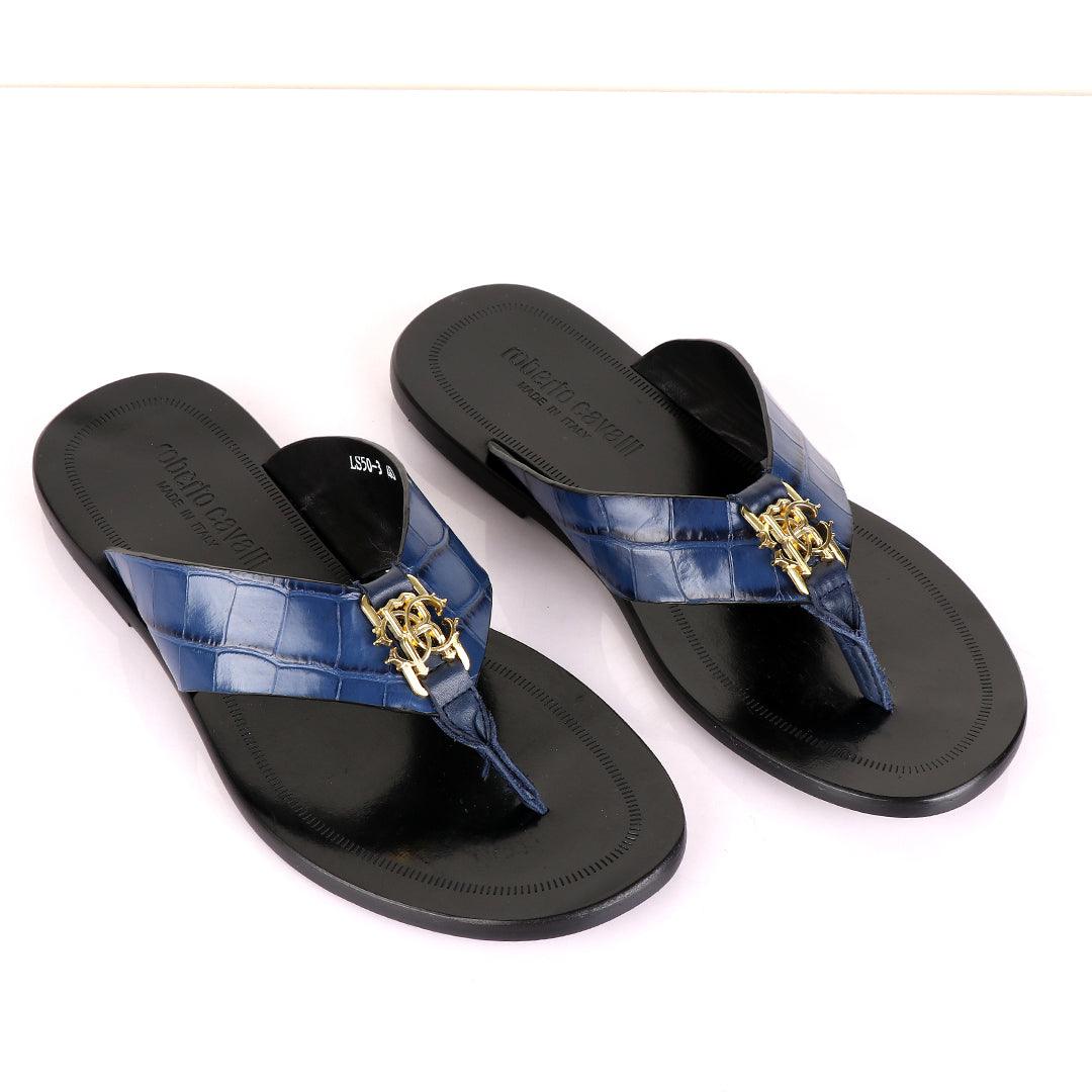 Roberto Cavali Blue Simplicity Leather Slippers - Obeezi