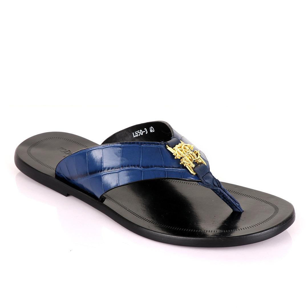 Roberto Cavali Blue Simplicity Leather Slippers - Obeezi