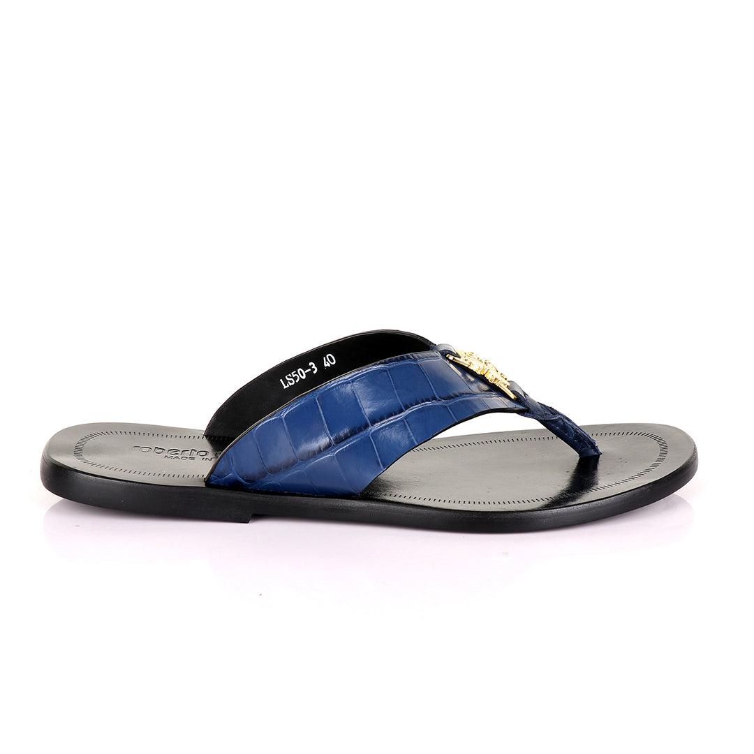 Roberto Cavali Blue Simplicity Leather Slippers - Obeezi