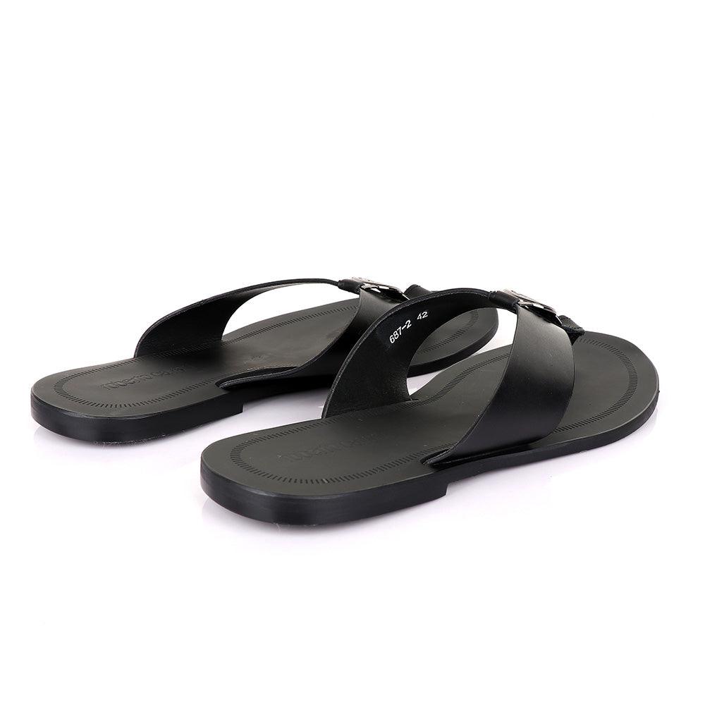 Roberto Cavalli Black Leather Slippers - Obeezi