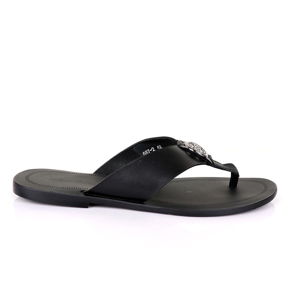 Roberto Cavalli Black Leather Slippers - Obeezi