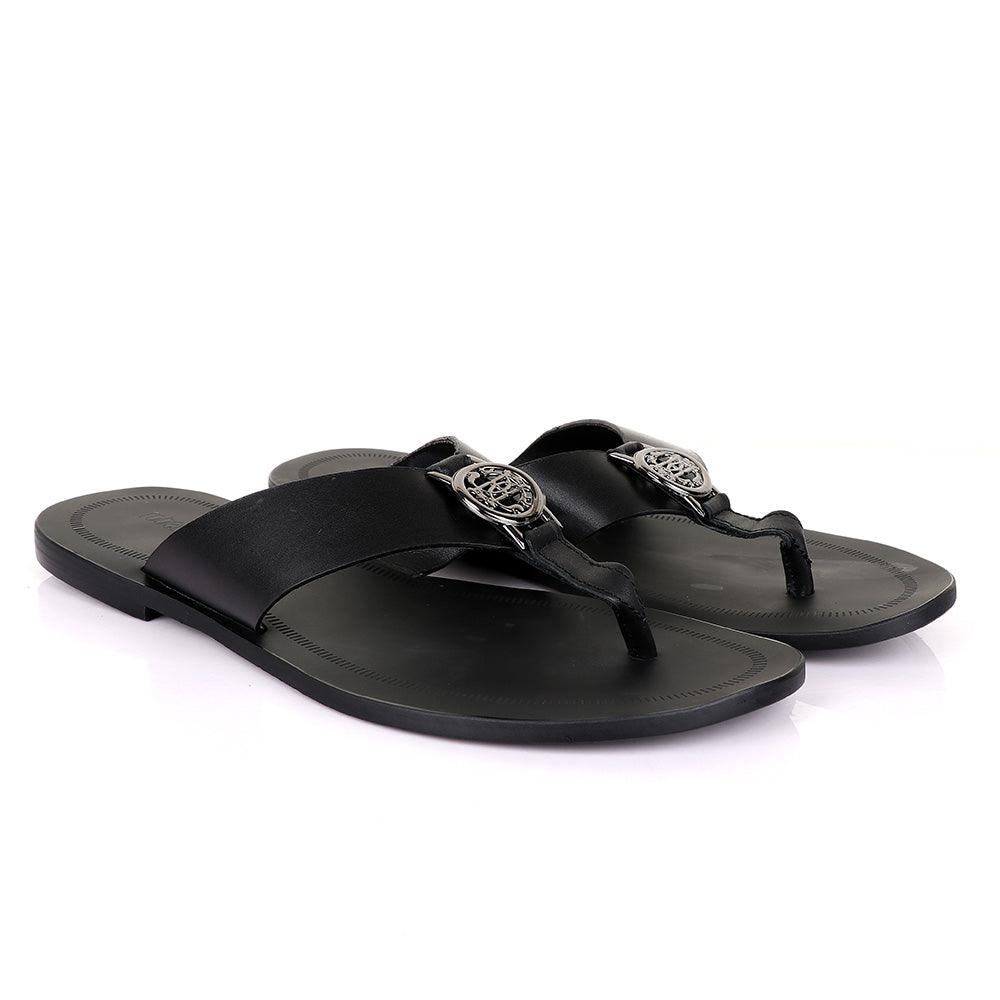 Roberto Cavalli Black Leather Slippers - Obeezi