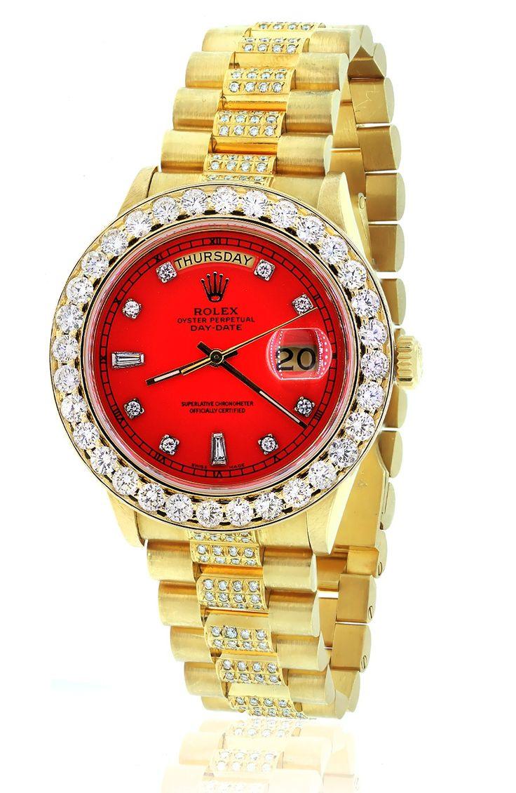 ROLEX 18038 PRESIDENTIAL DIAMOND RED DIAL GOLD WATCH - Obeezi.com