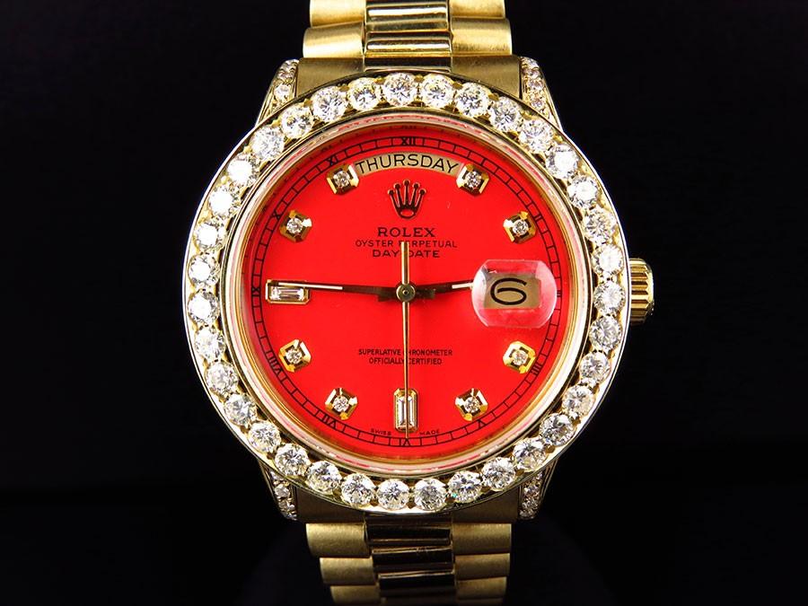 ROLEX 18038 PRESIDENTIAL DIAMOND RED DIAL GOLD WATCH - Obeezi.com