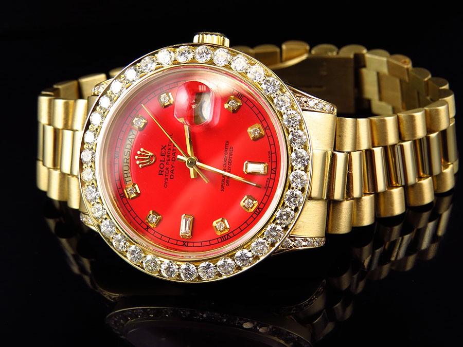 ROLEX 18038 PRESIDENTIAL DIAMOND RED DIAL GOLD WATCH - Obeezi.com