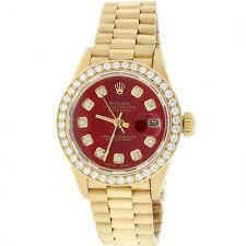 Rolex President Date Just Ladies 18K Yellow Gold 26MM w/Red Diamond Dial & Bezel - Obeezi.com