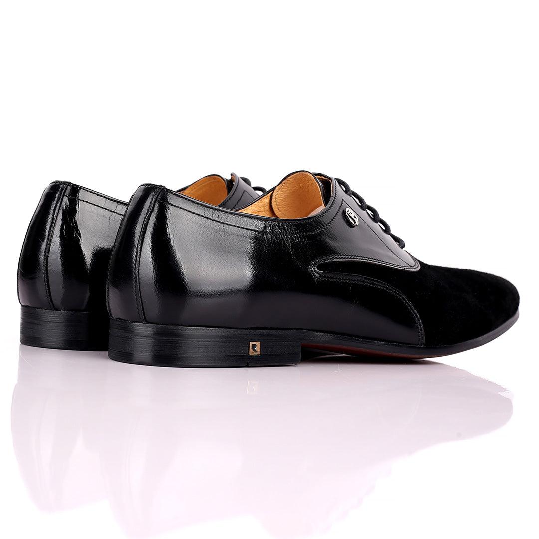 Ross Exquisite Half Suede Designed Lace up Leather Shoe - Black - Obeezi.com