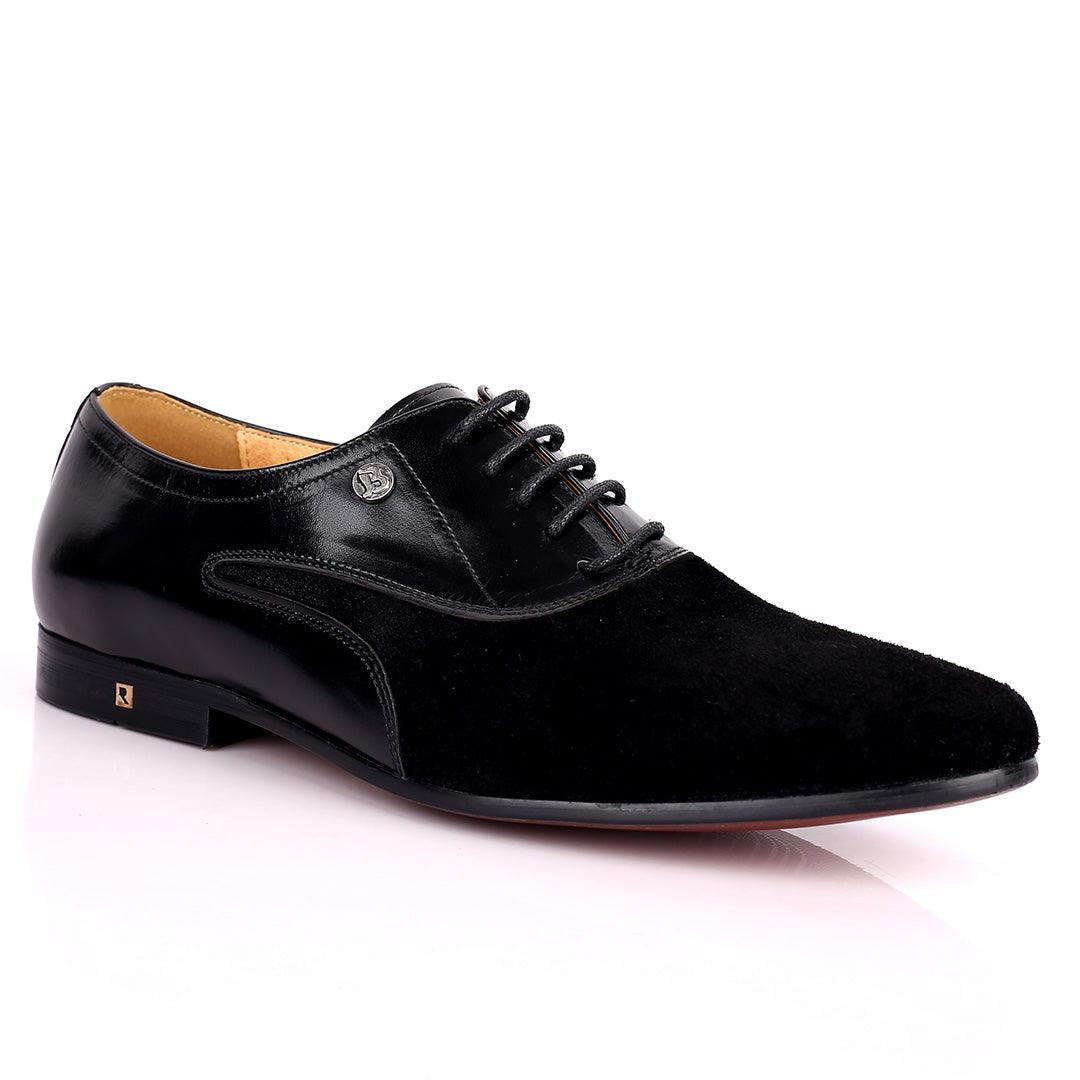 Ross Exquisite Half Suede Designed Lace up Leather Shoe - Black - Obeezi.com