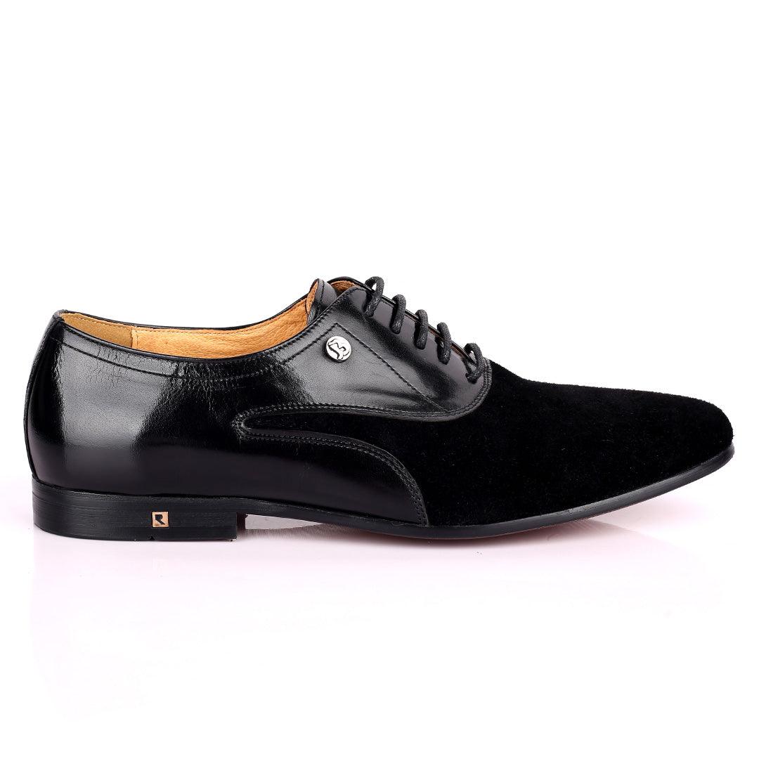 Ross Exquisite Half Suede Designed Lace up Leather Shoe - Black - Obeezi.com