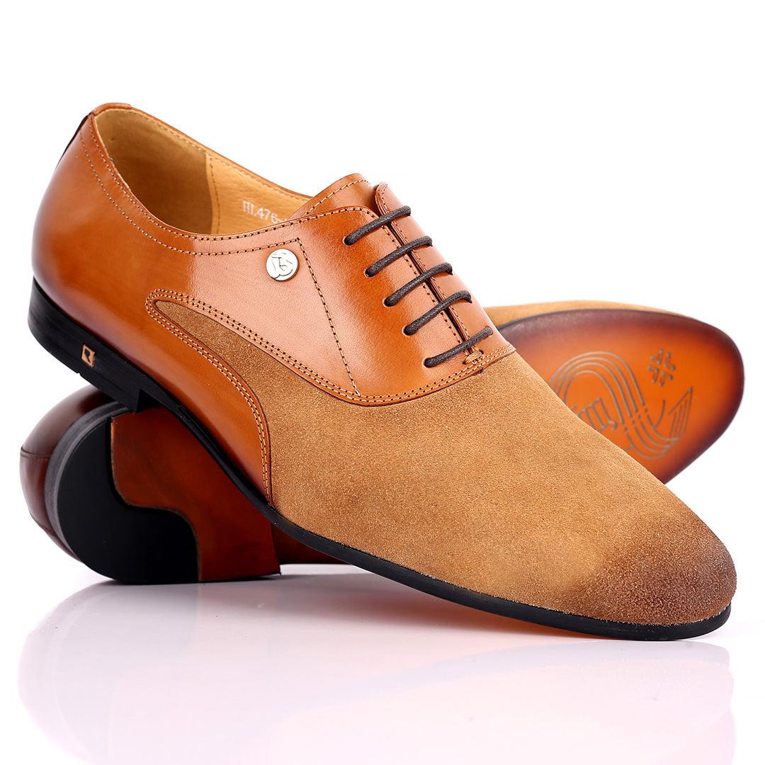 Ross Exquisite Wet tip Half Suede Designed Lace up Leather Shoe - Brown - Obeezi.com